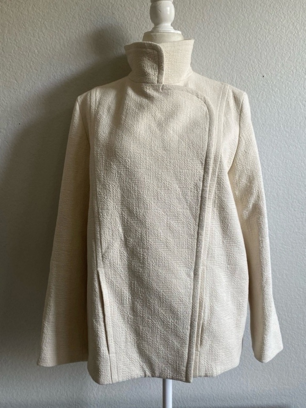 Akris Punto Asymmetric Cotton Textured Moto Jacket Convertible Funnel Neck US 6 - Picture 5 of 16